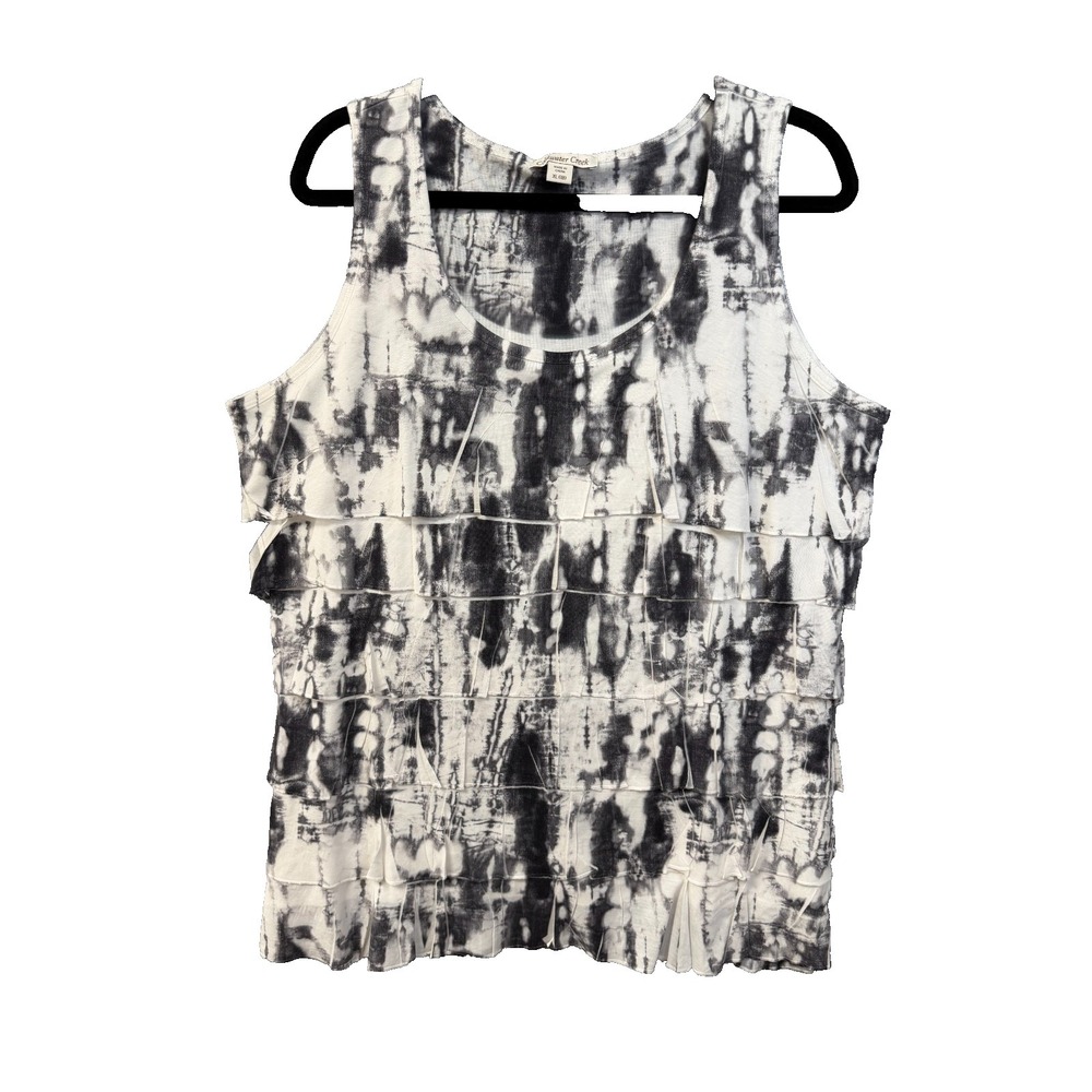 Coldwater Creek Black and White Tie-Dye Layered Ruffle Tank Top Size XL